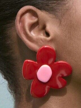 NEW! ZARA Huge Flower Red & Pink Statement Post Earrings